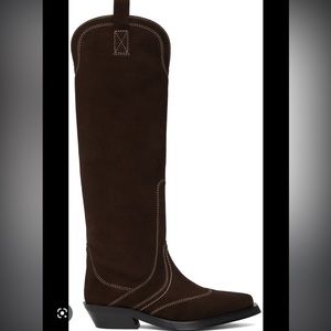 Ganni knee high dark brown western suede boots sz 40